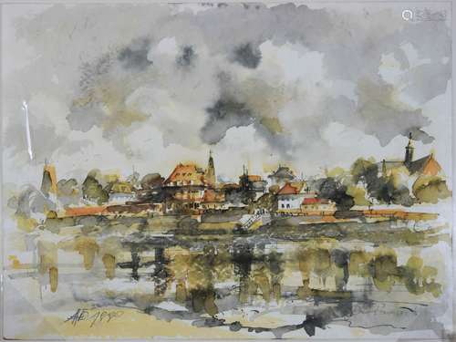 Stanislaw W. Szroborz, 2x Aquarelle, Düsseldorf, Kaiserswert...