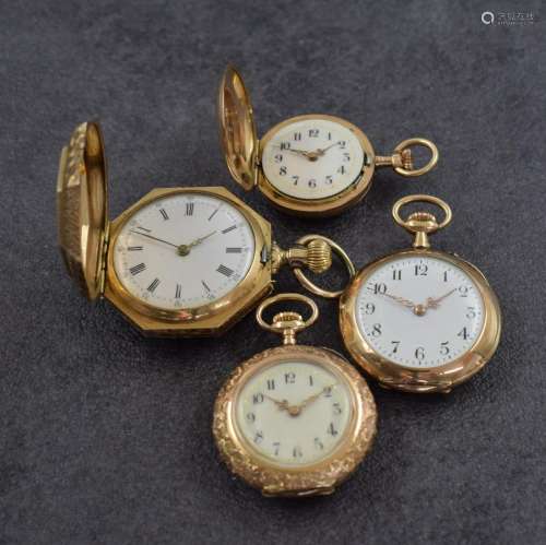 Set of 4 14k pink gold ladies pocket watches