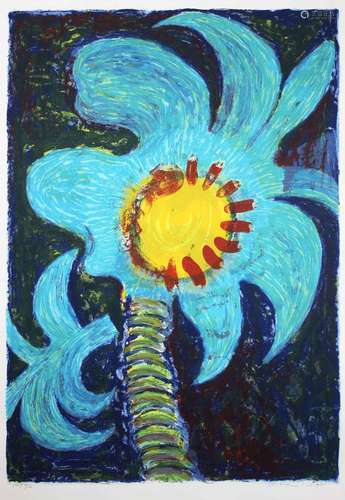 Michael Heindorff (deutsch, 1949), Blaue Blume, Lithografie