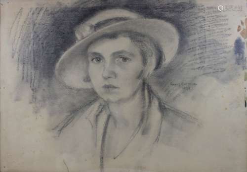 Georg Egmont Oehme (1890-1950), Frauenporträt, 1934, Kohleze...