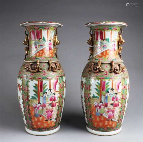 A Pair of Chinese Famille Rose Vases