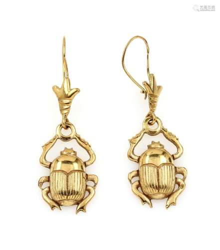 Pair of 18 kt gold earrings 'scarab'