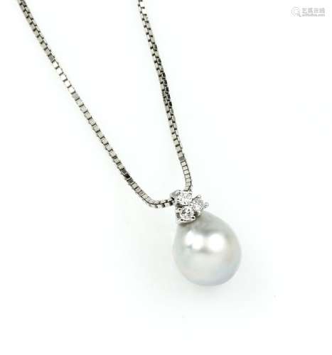 14 kt gold necklace with cultured south seas pearl and brill...