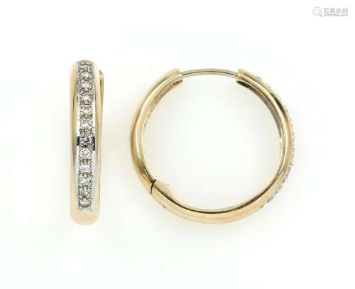 Pair of 14 kt gold ear hoops with brilliants