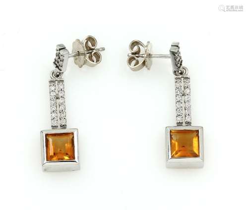 Pair of 14 kt gold earrings with citrines and brilliants