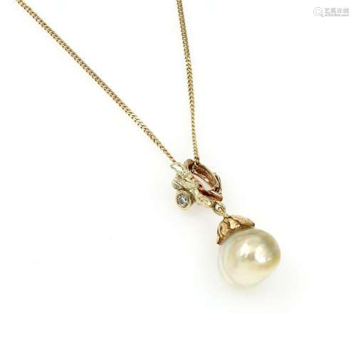 14 kt gold clip pendant with cultured south seas pearl and b...