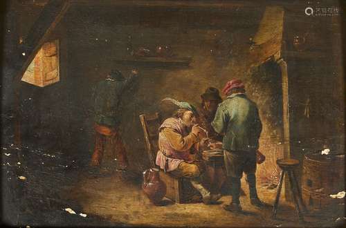 362-Ecole du XIXème d'après Teniers Scène de taverne Huile s...