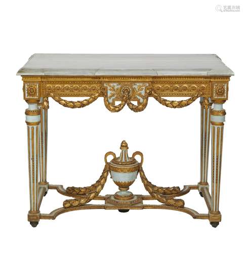 495-Belle console en bois laqué; sculpté et doré à décor de ...