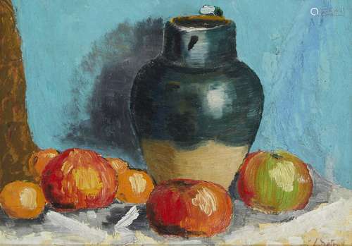 475-Léon DETROY (1857-1955) Nature morte au pichet et aux fr...