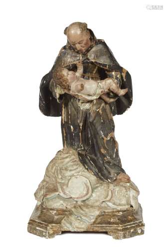 341-Saint Antoine de Padoue Sujet en bois stuqué et peint Ac...