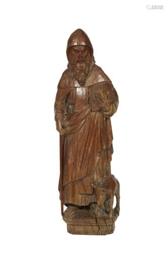 345-Saint Antoine du Désert Groupe en bois sculpté XVIème H:...