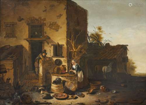 376-Egbert van der POEL (1621 - 1664) Couple de paysans dans...