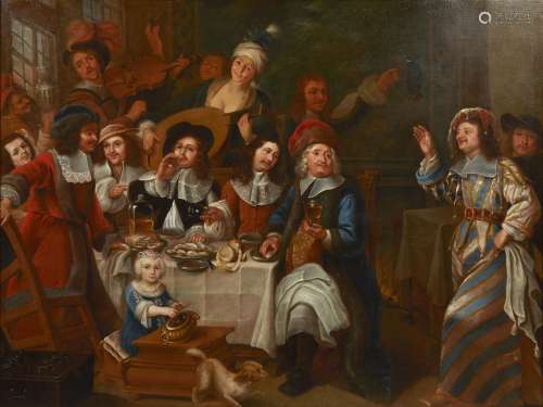 399-Ecole hollandaise du XVIIème Le banquet Huile sur toile ...