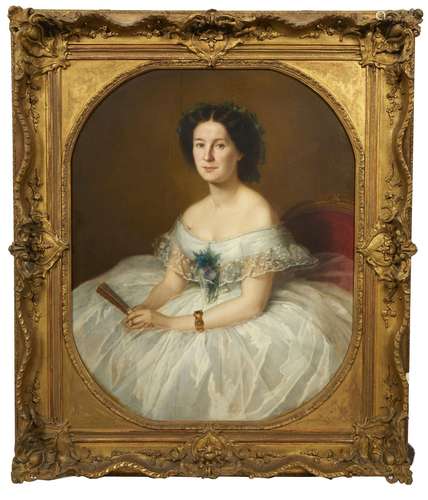 431- Eugène ACCARD (1824-1888) Jeune femme en robe de dentel...