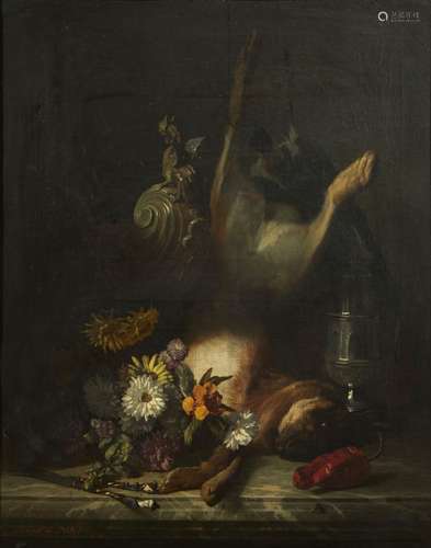 436- David de Noter (1818-1892) Nature morte au lièvre et bo...