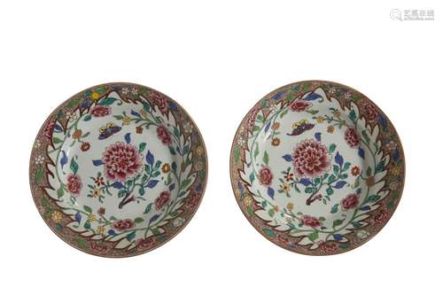 90-Chine : Paire d'assiettes porcelaine de Chine Compagnie d...