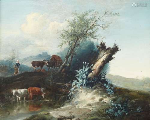 415-Jan Van Os (1744-1808) La Gardienne de vaches; Huile sur...