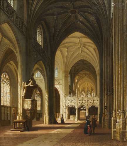 428-Joseph MASWIENS (1828-1880) L'église de Louvain; 1874 Hu...