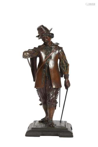 159-Curieux soldat à la canne et à l'épée en bois sculpté po...