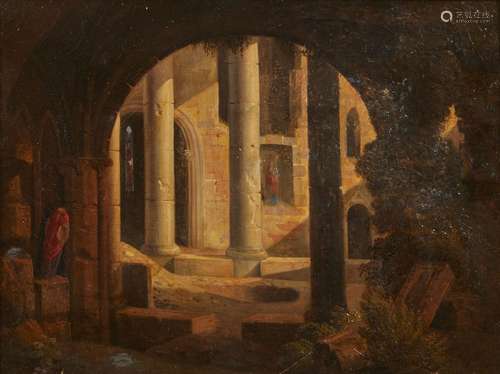 441-Dans le goût de GRANET Intérieur de cloître; circa 1830 ...