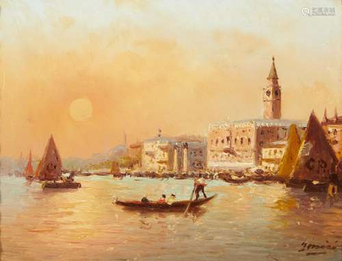 458-Joaquim MIRO ARGENTER (1849-1914); Venise au soleil couc...