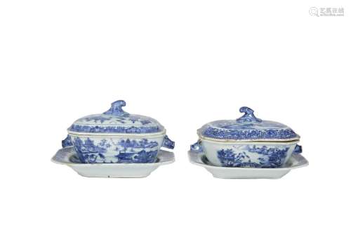 93-Chine (XVIIIème siècle) Deux petites terrines couvertes p...