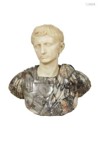 162-Buste d'Auguste Groupe en marbre sculpté XIXème 53x51 cm