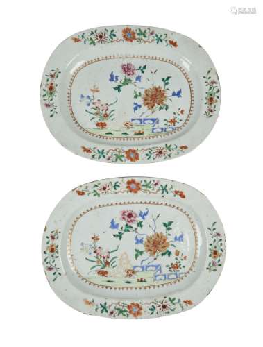 94-Chine : Paire de plats ovales en porcelaine de Chine Comp...