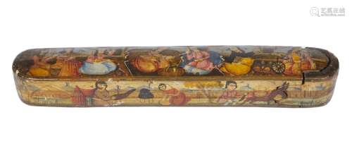 137-Plumier en carton bouilli peint à décor de femmes persan...