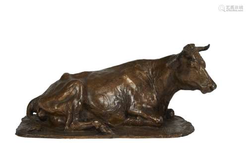 256-René PARIS (1881-1970) Vache couchée Sculpture en bronze...