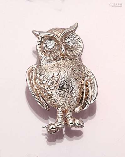 14 kt gold brooch 'owl' with brilliants