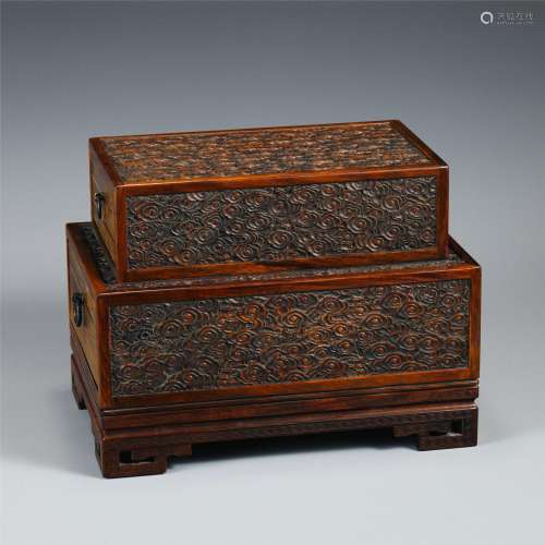 A CARVED HUANGHUALI BOX AND COVER