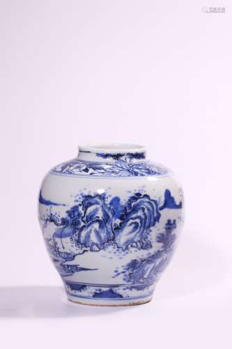 A BLUE AND WHITE JAR.QING PERIOD
