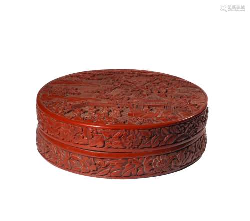 A CINNABAR LACQUER BOX AND COVER.MARK OF QIANLONG