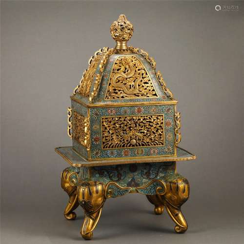 A CLOISONNE ENAMEL BRONZE BURNER AND COVER