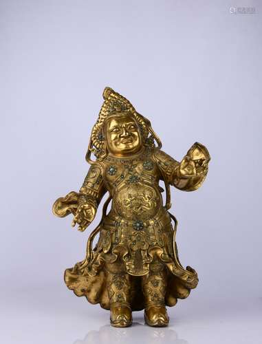 A GILT-BRONZE FIGURE OF VAISHRAVANA.QING PERIOD