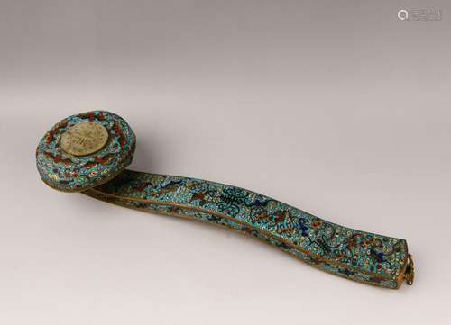 A WHITE JADE-INLAID CLOISONNE ENAMEL RUYI SCEPTER