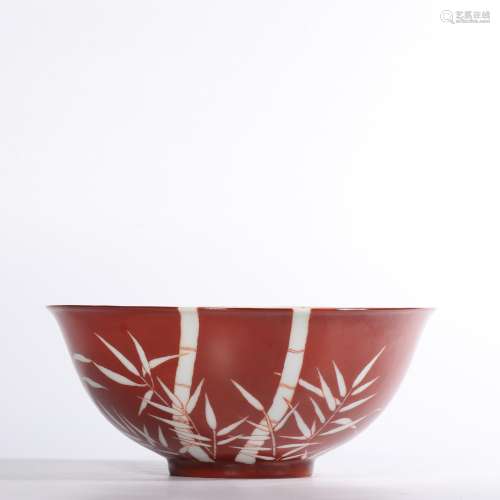 A RUBY-RED GROUND 'BAMBOO'BOWL.MARK OF DAOGU…