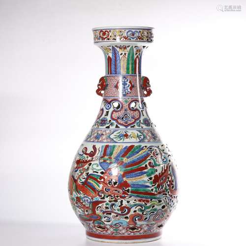 A WUCAI OPEN-WORK VASE.MARK OF WANLI