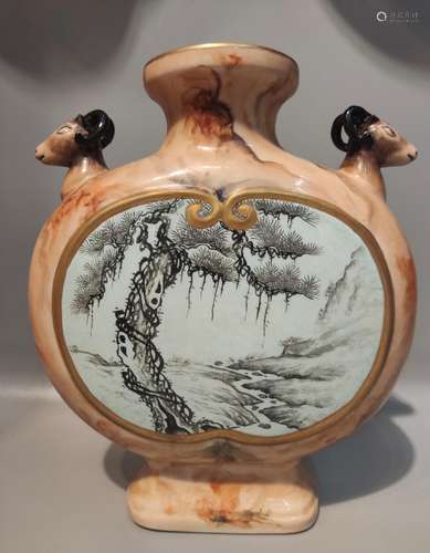 A WOOD-GLAZED MOON FLASK.QING PERIOD