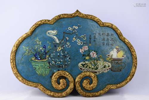 A CLOISONNE ENAMEL BRONZE WALL PLAQUE.QING PERIOD