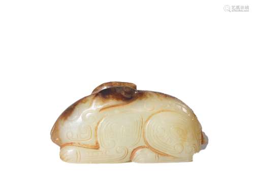 A CARVED WHITE JADE RABBIT.MING PERIOD
