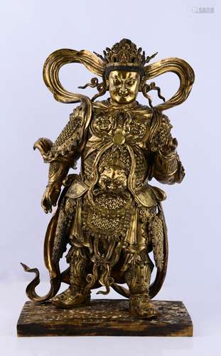 A GILT-BRONZE FIGURE OF VAISHRAVANA.QING PERIOD