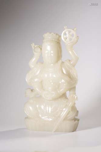 A CARVED WHITE JADE GUANYIN.QING PERIOD