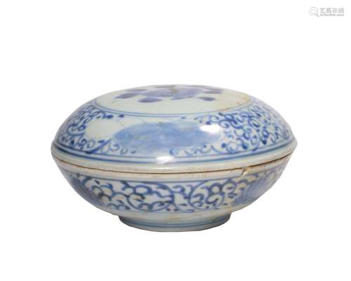 A BLUE AND WHITE BOX AND COVER.MING PERIOD