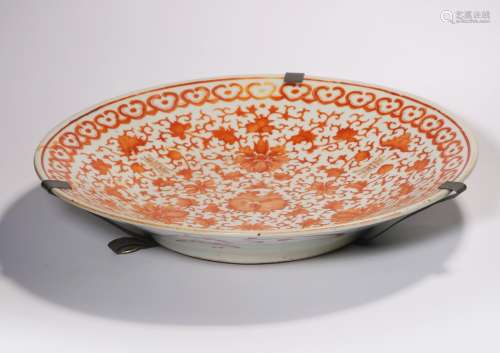 A COPPER-RED DISH.QING PERIOD