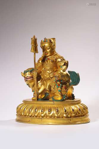 A GILT-BRONZE FIGURE OF VAISHRAVANA.QING PERIOD