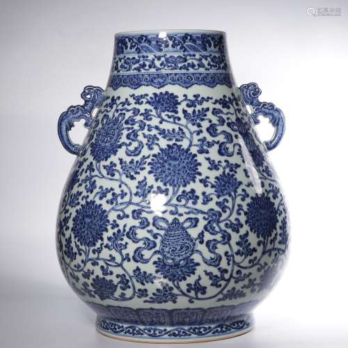 A LARGE BLUE AND WHITE JAR.MARK OF QIANLONG