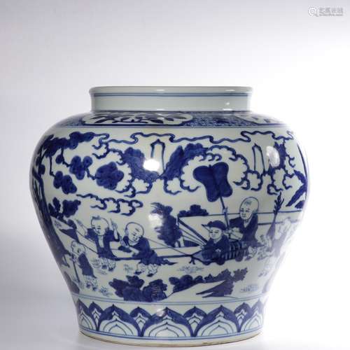 A BLUE AND WHITE 'FIGURE' JAR.MARK OF JIAJING