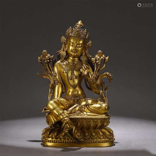 A GILT-BRONZE FIGURE OF GUANYIN